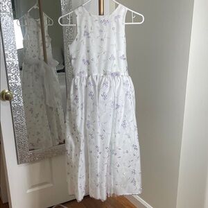 Us Angels White Dress with Lavender Floral Embroidery, perfect condition